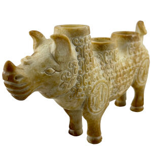 Vintage Sacred Spiritual Hand Carved Stone Jade Animal 3 Hole Figurine Statue